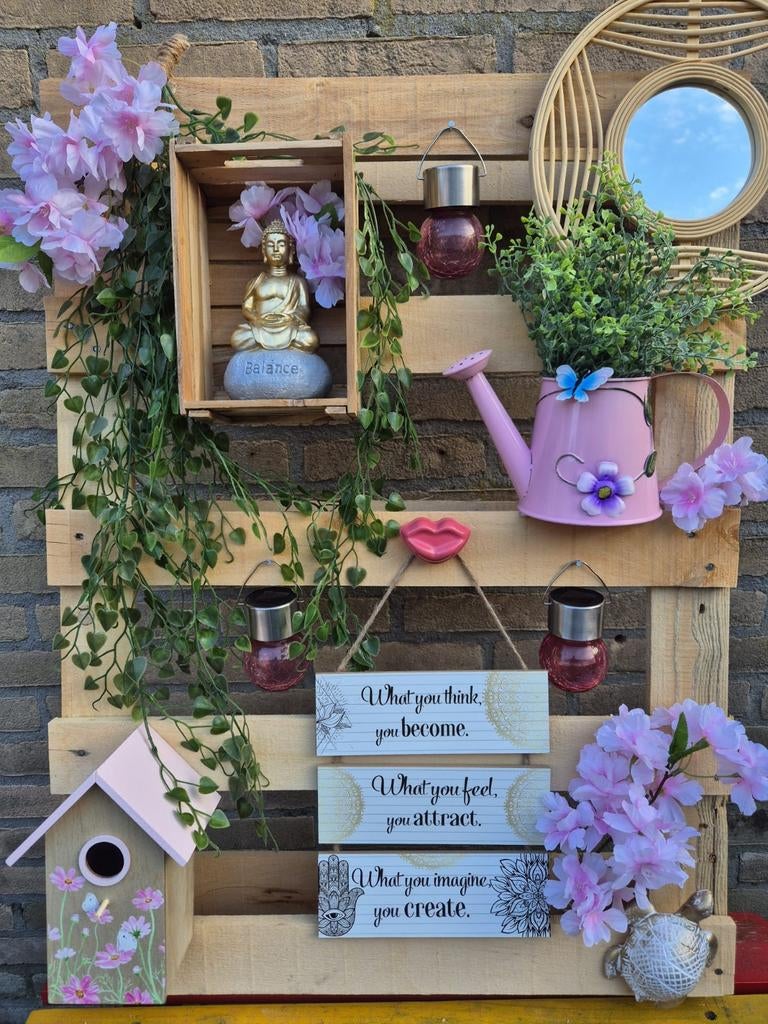 Unieke Handgemaakte Pallet Wanddecoratie – Boho / Zen Style, Tuin en Terras, Tuinwanddecoratie, Ophalen, Nieuw