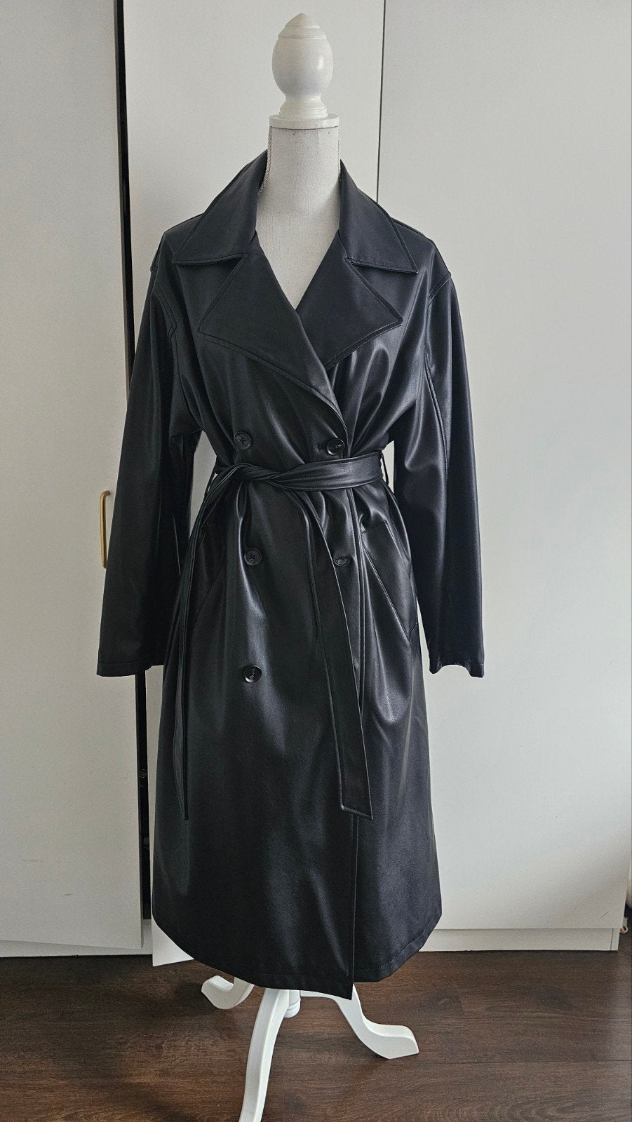 Imitatie leren trenchcoat jas - Maat S, Primark, Zwart, Ophalen of Verzenden, Zo goed als nieuw