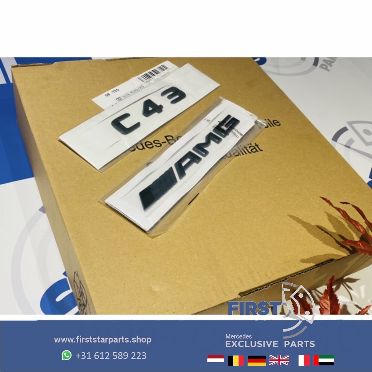 W205 C43 AMG LOGO SET ZWART EMBLEMEN SET Mercedes C KLASSE B, Gebruikt, -, Ophalen of Verzenden, -