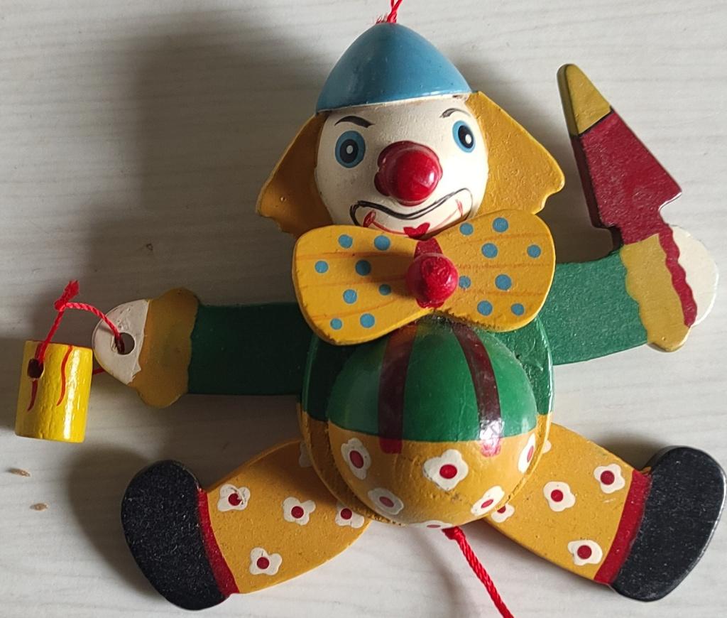 kleine houten trekpop clown, Ophalen of Verzenden, Zo goed als nieuw, Overige typen