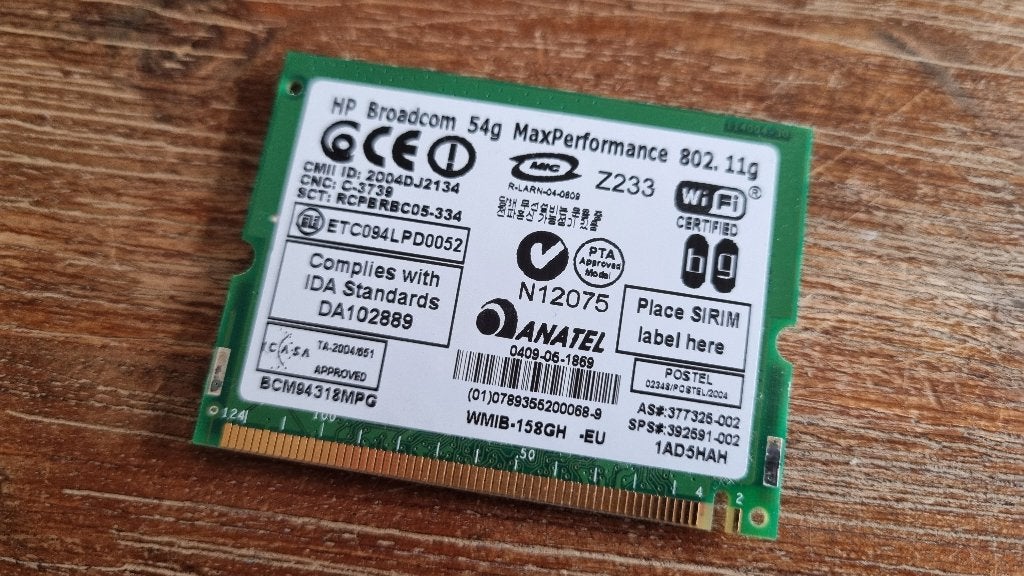 Broadcom BCM94318MPG 802.11g Wireless 54g Laptop mini-PCI, Computers en Software, Ophalen of Verzenden, Refurbished, Intern, Broadcom