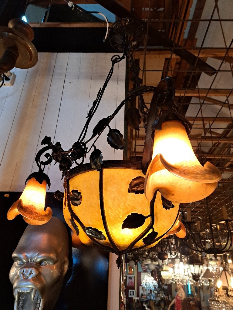 Prachtige hanglamp in Pate de Verre stijl een puntgave lamp, Ophalen