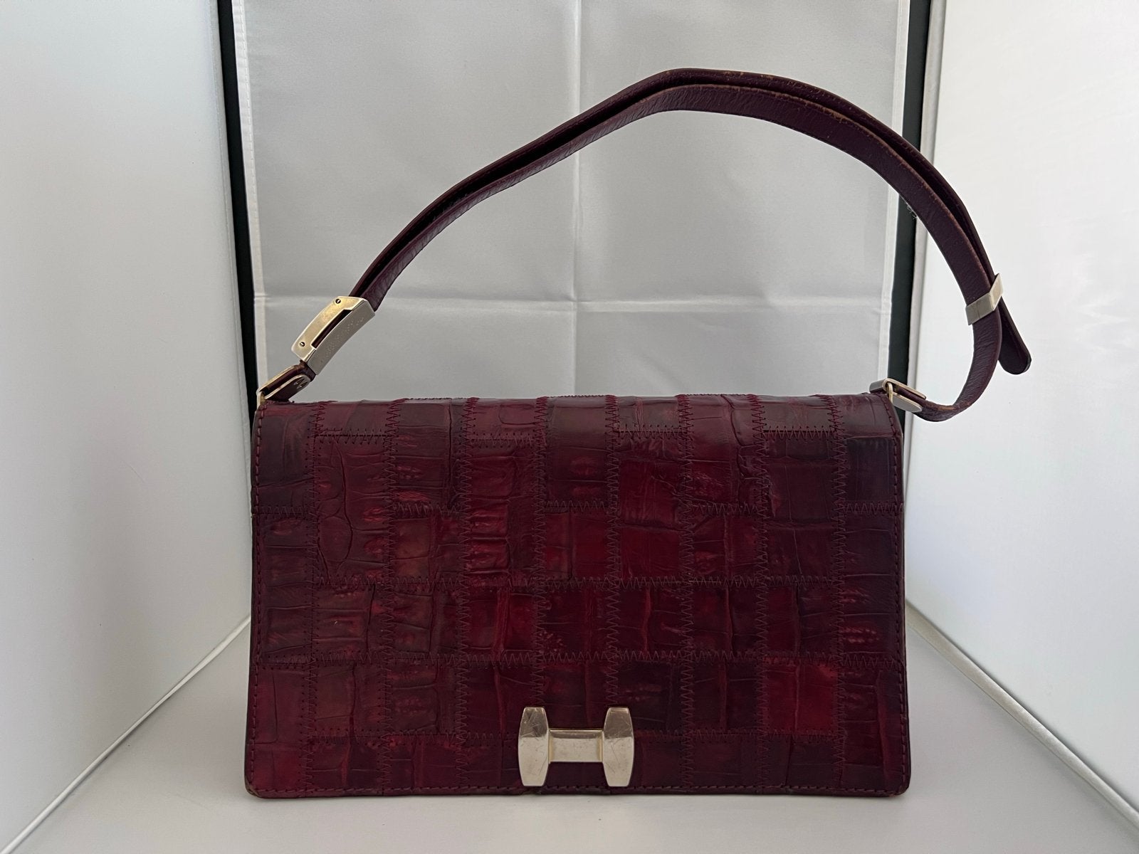 Vintage Pourchet Schoudertas - exotisch leer  - Bordeaux, Ophalen of Verzenden, Gebruikt, Rood, Schoudertasje