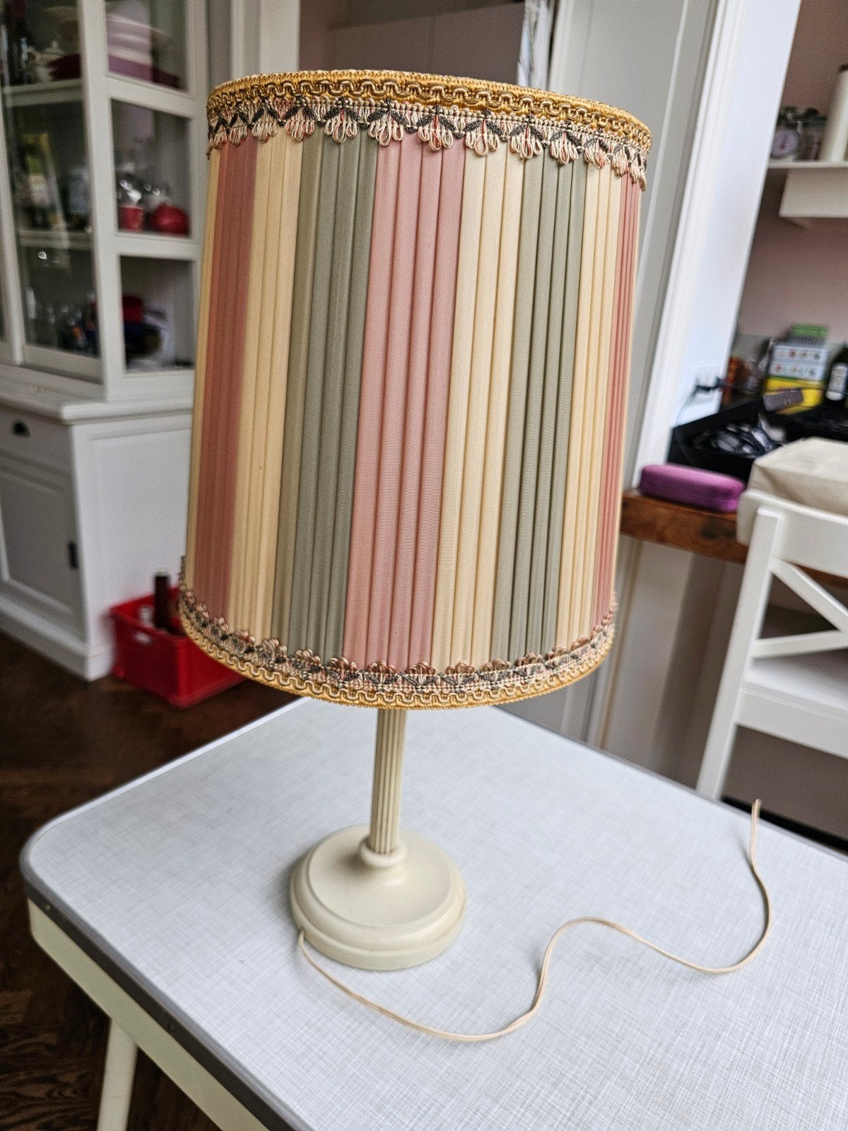 Vintage Tafellamp met Plissé Kap - Pastelkleuren, Ophalen of Verzenden