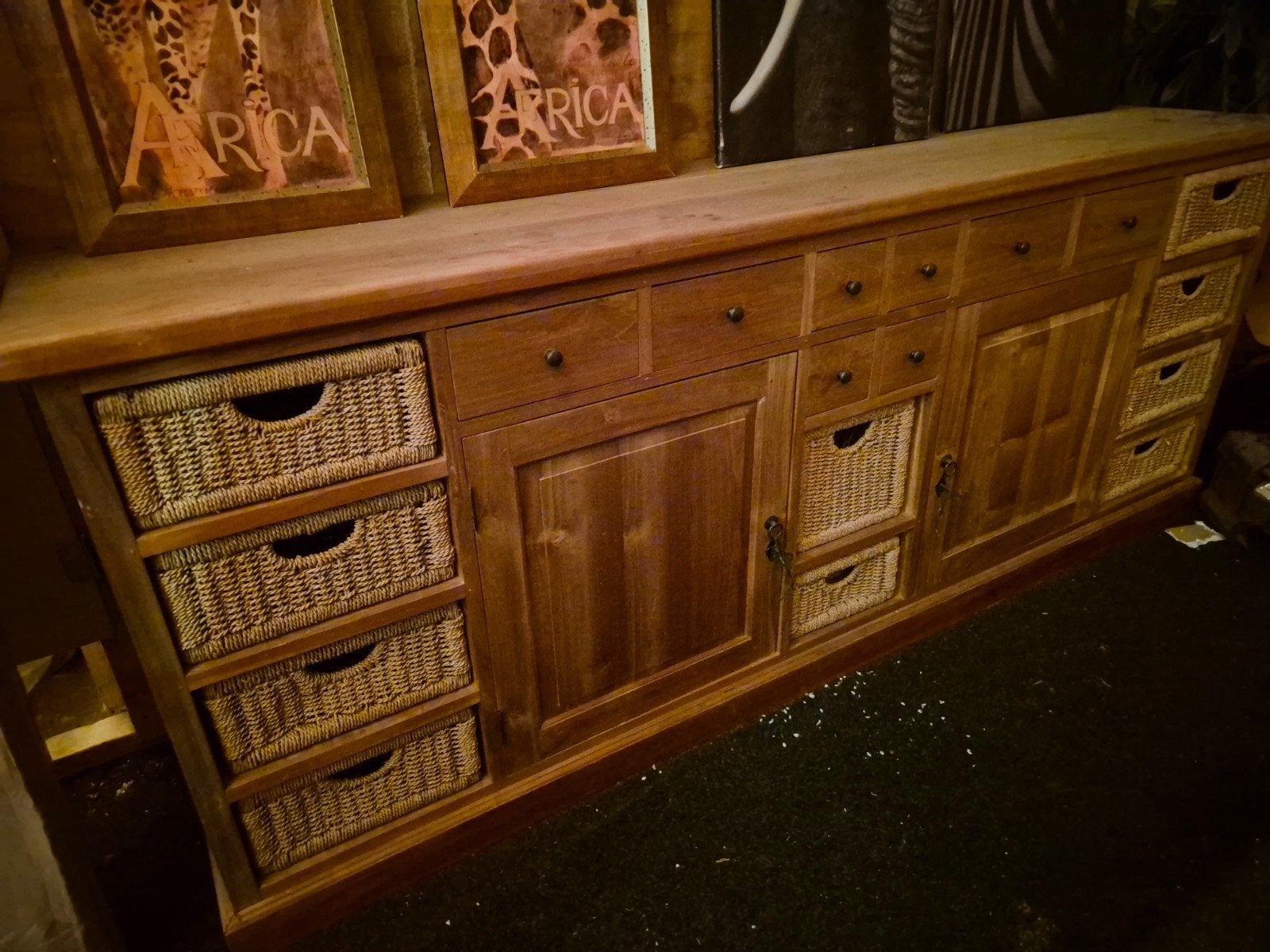 teak landelijk dressoir, Ophalen, Gebruikt, Met lade(s), 200 cm of meer
