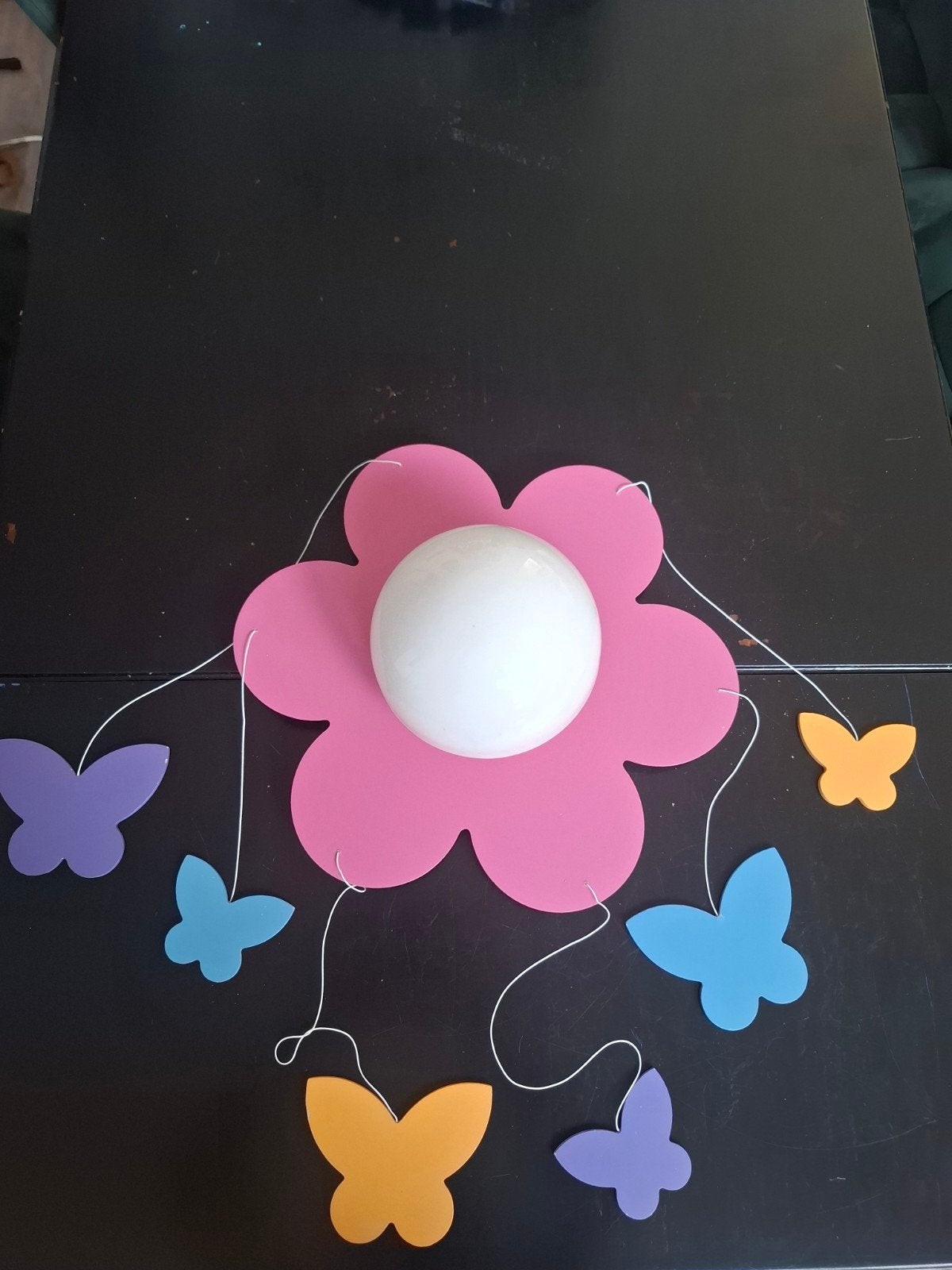 Roze bloem plafondlamp met vlinders, Overige merken, Gebruikt, Kunststof, Meerkleurig