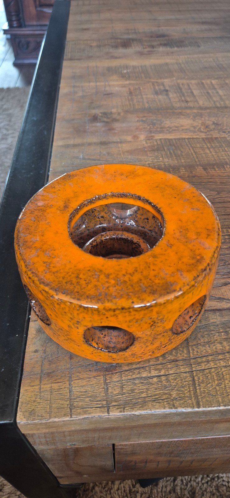 Vintage Oranje Keramiek Theelichthouder / Rechaud, Ophalen of Verzenden