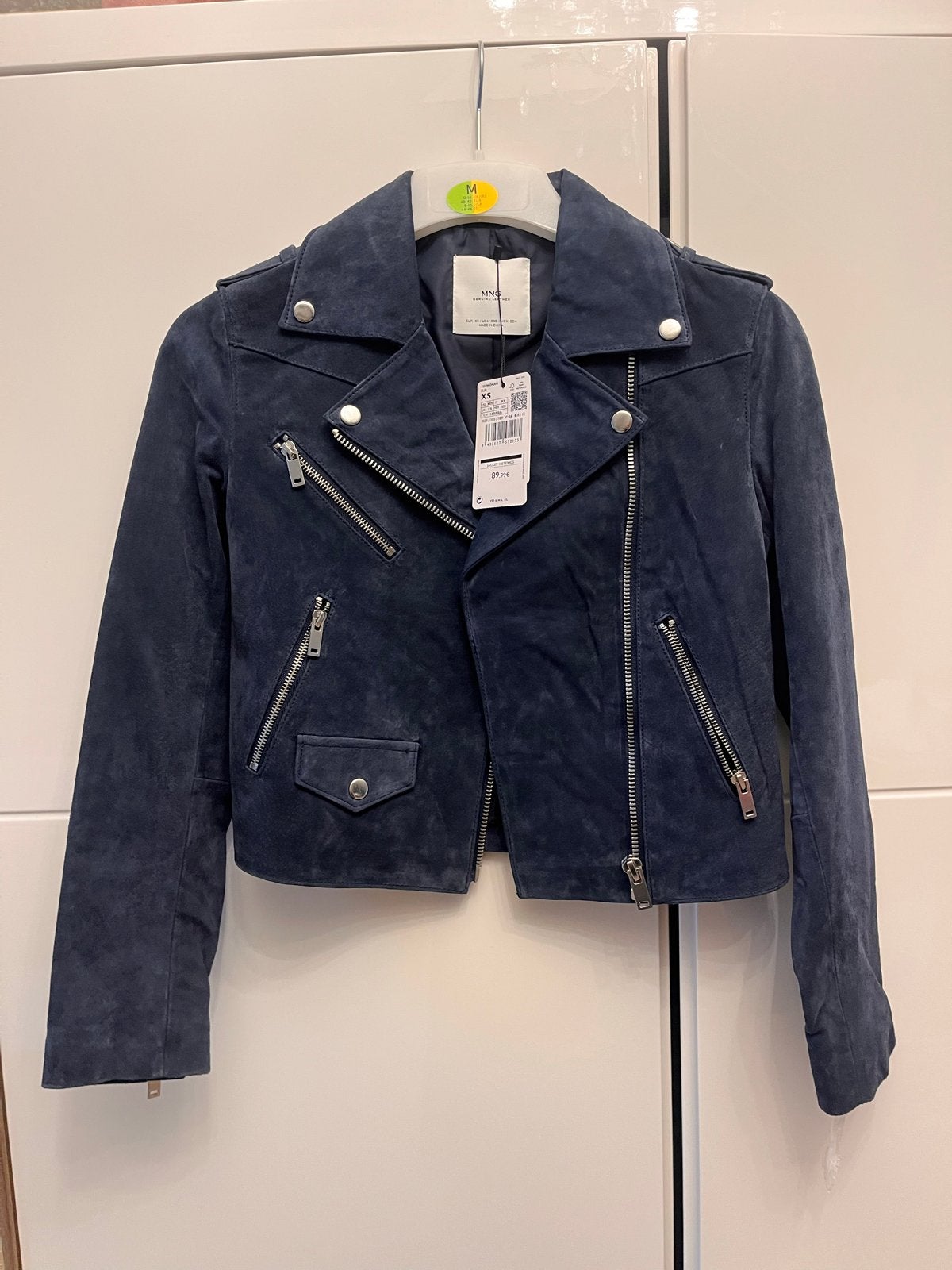 Nieuwe Mango suède bikerjack - XS, Kleding | Dames, Ophalen of Verzenden, Nieuw, Maat 34 (XS) of kleiner, Blauw