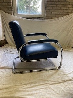 Vintage Jaren ' 50 Tubax Vilvoure Chroom Fauteuil Blauw, Ophalen, Gebruikt, Minder dan 75 cm, Vintage Klassieker