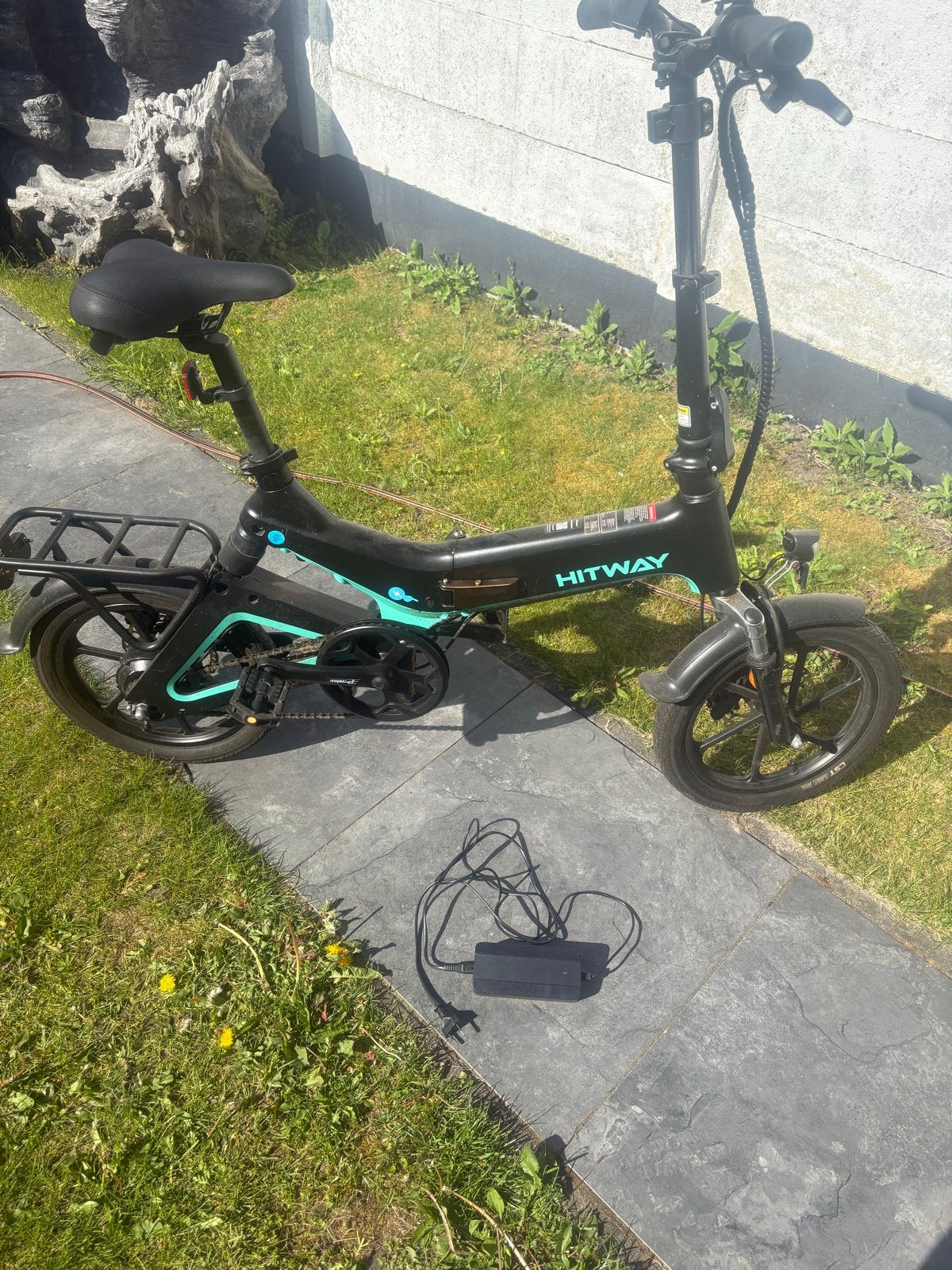 Hitway opvouwbare elektrische fiets - Zwart/Turquoise, Zo goed als nieuw, Minder dan 47 cm, 30 tot 50 km per accu, Ophalen
