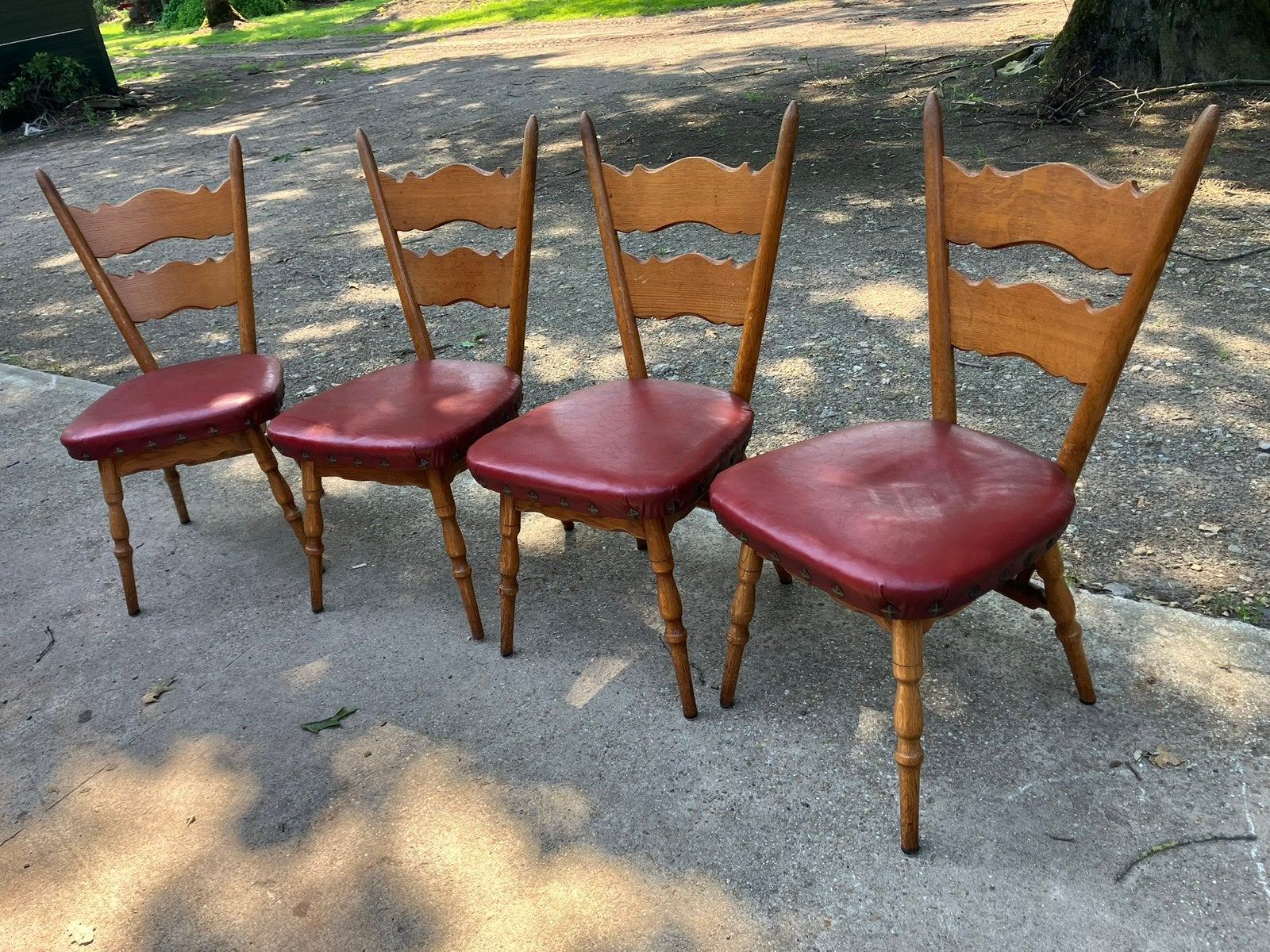 Vintage mid-century stoelen eiken/leer, Ophalen