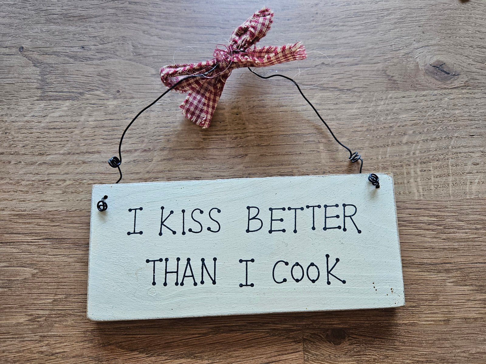 i kiss better than i cook brocant bordje, Ophalen of Verzenden, Zo goed als nieuw, Hout