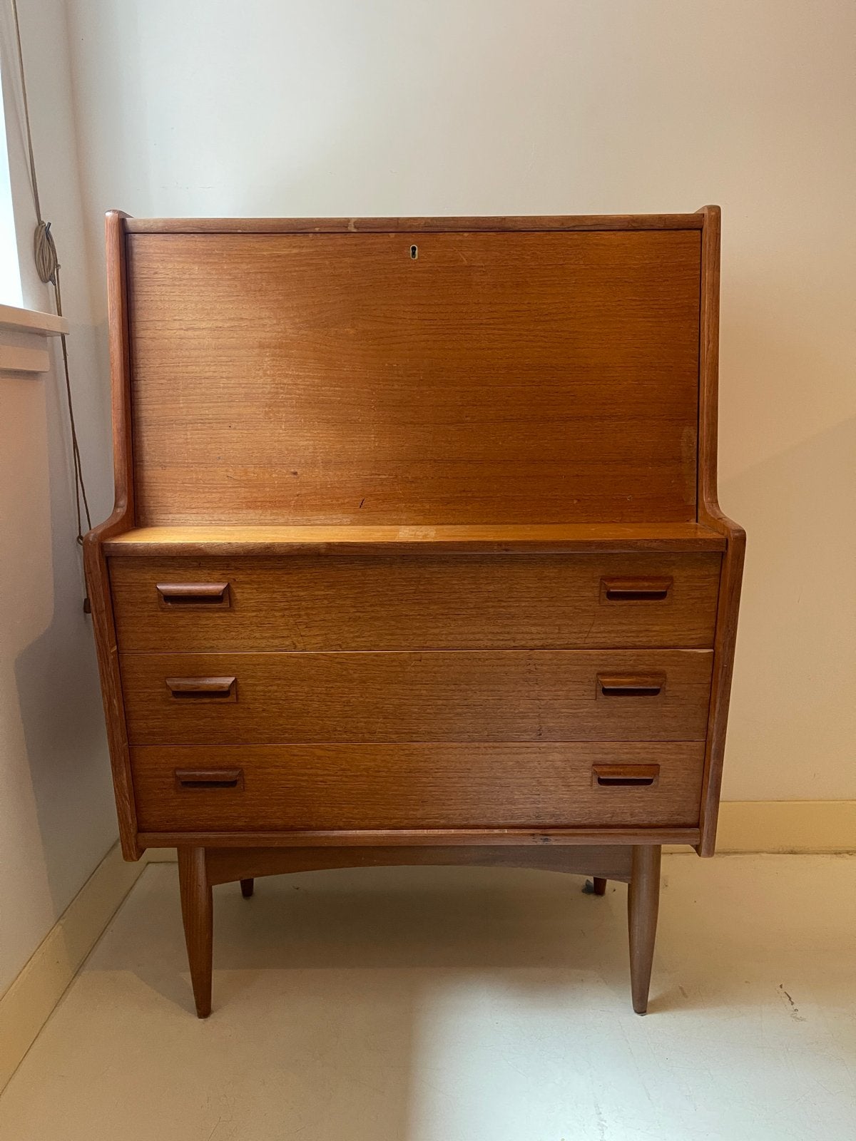 Vintage Teak Secretaire / Bureau met Lades, Ophalen