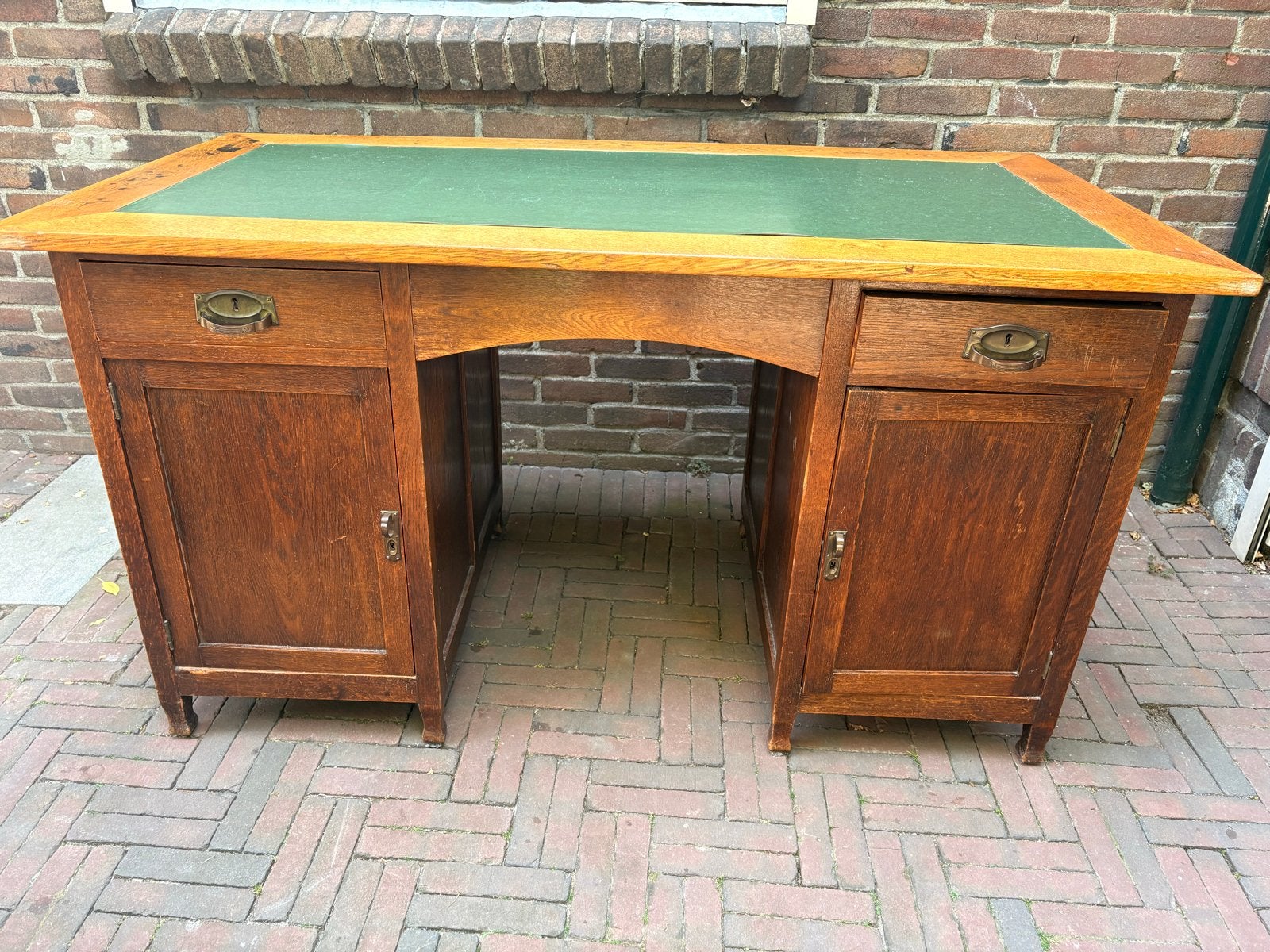 Antiek Eiken Bureau met Groene inleg, Antiek en Kunst, Antiek | Kantoor en Zakelijk, Ophalen