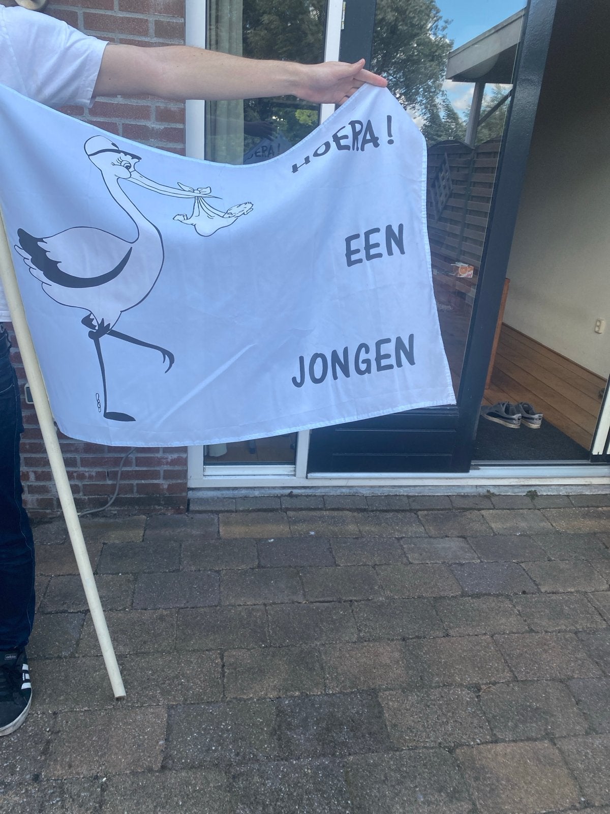 Geboortevlag Ooievaar 'Hoera! Een Jongen', Ophalen, Zo goed als nieuw, Geboortebord
