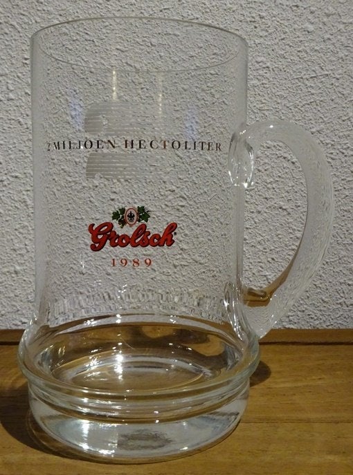 Grolsch glazen bierpul uit 1989, Ophalen of Verzenden, Zo goed als nieuw, Pul(len), Grolsch