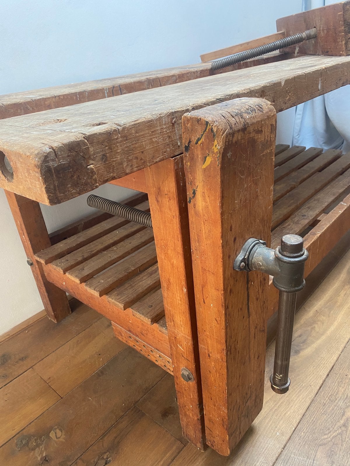 Massief houten timmermanswerkbank, Ophalen, Gebruikt, 170 cm of meer, Bankschroef