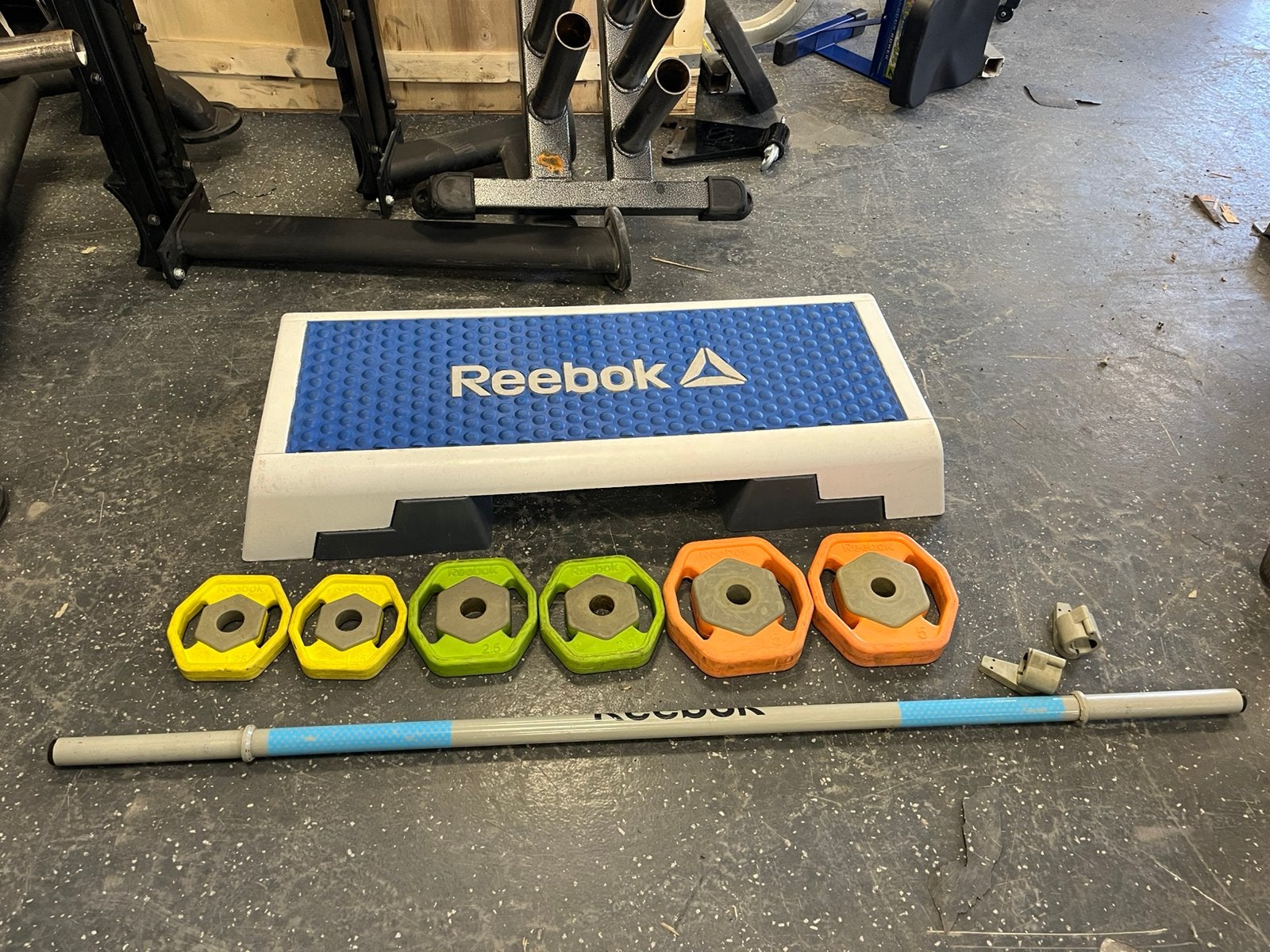 Reebok rep bodypump set 20 kg met step, Gebruikt, Step, Ophalen of Verzenden, Rep set 20 kg