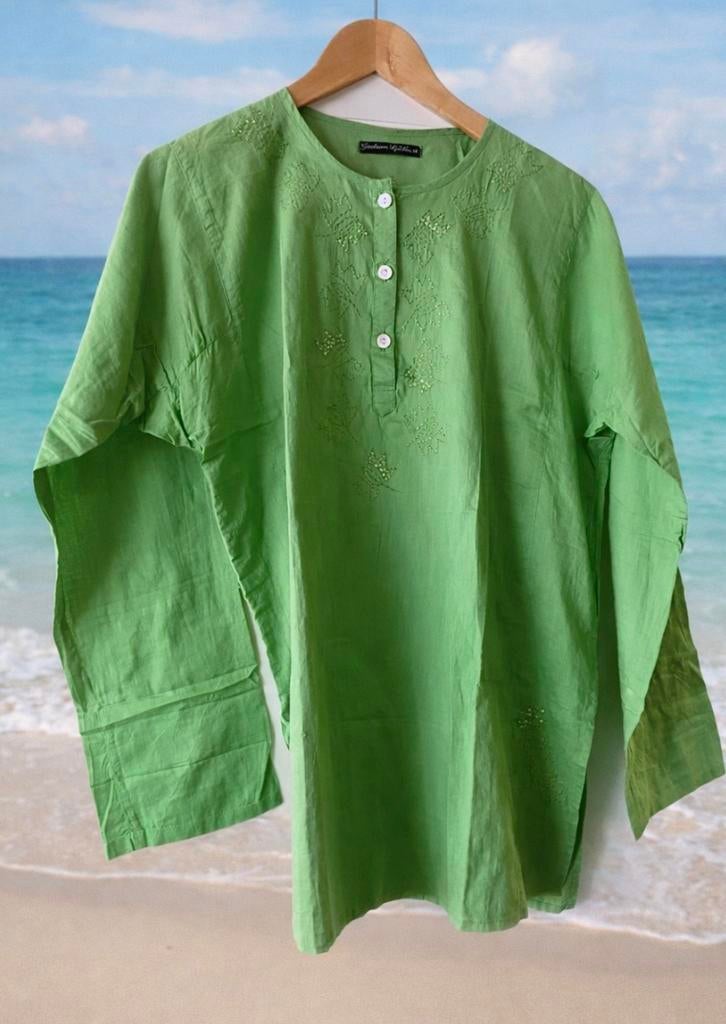 Gudrun Sjoden Blouse Maat M - Groen met borduursels, Maat 38/40 (M), Ophalen of Verzenden, Zo goed als nieuw, Lange mouw