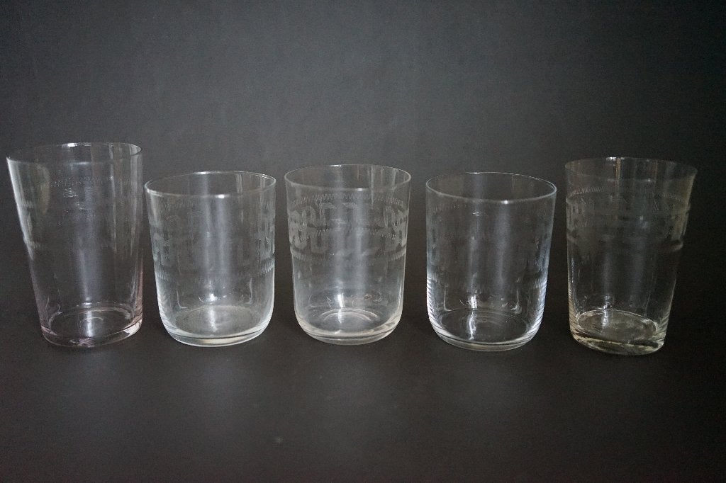 antiek glas geëtst guilloche 47 Leerdam grec griekse sleutel, Ophalen of Verzenden