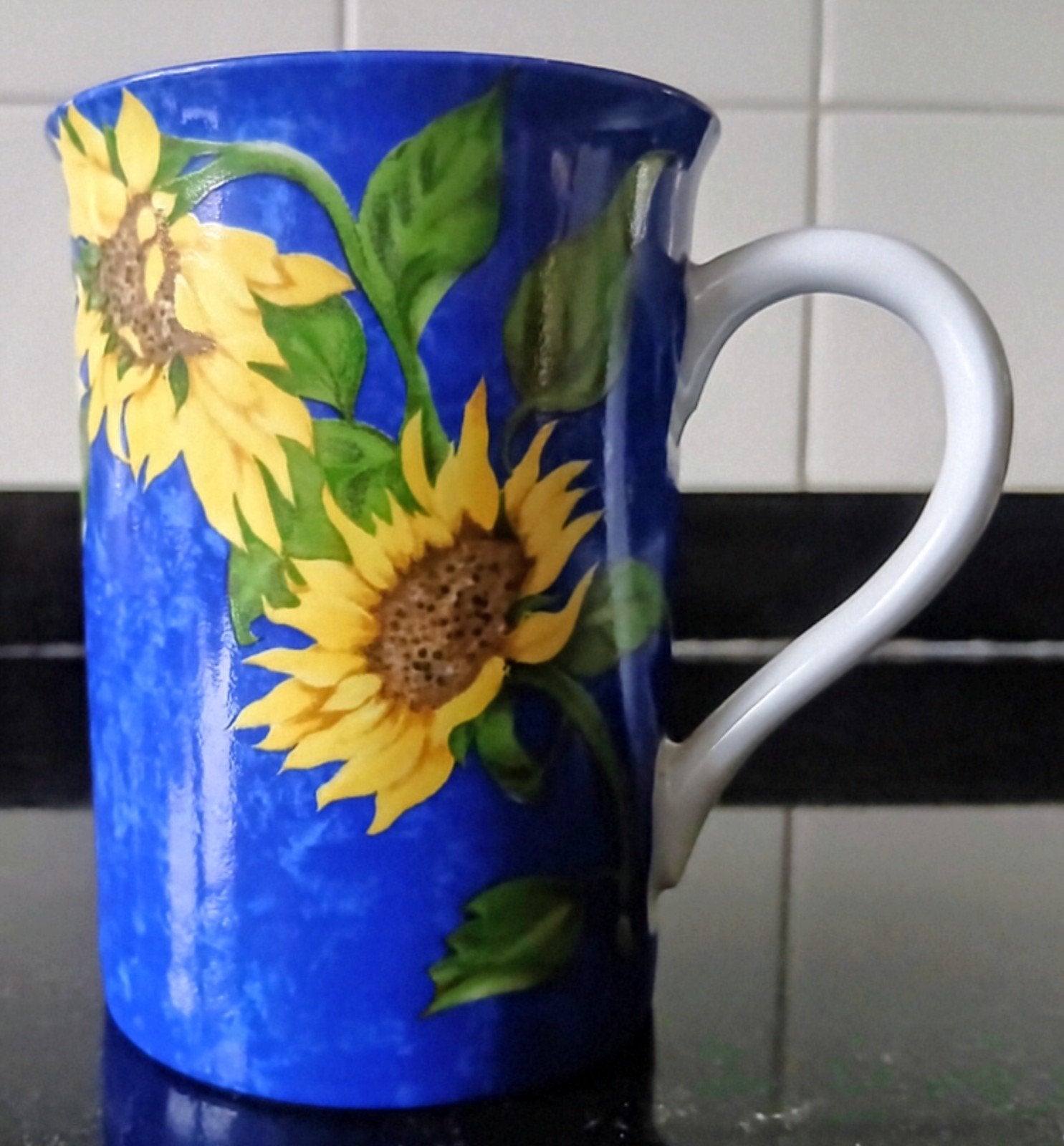 Vintage keramieken mok zonnebloemen, Ophalen of Verzenden