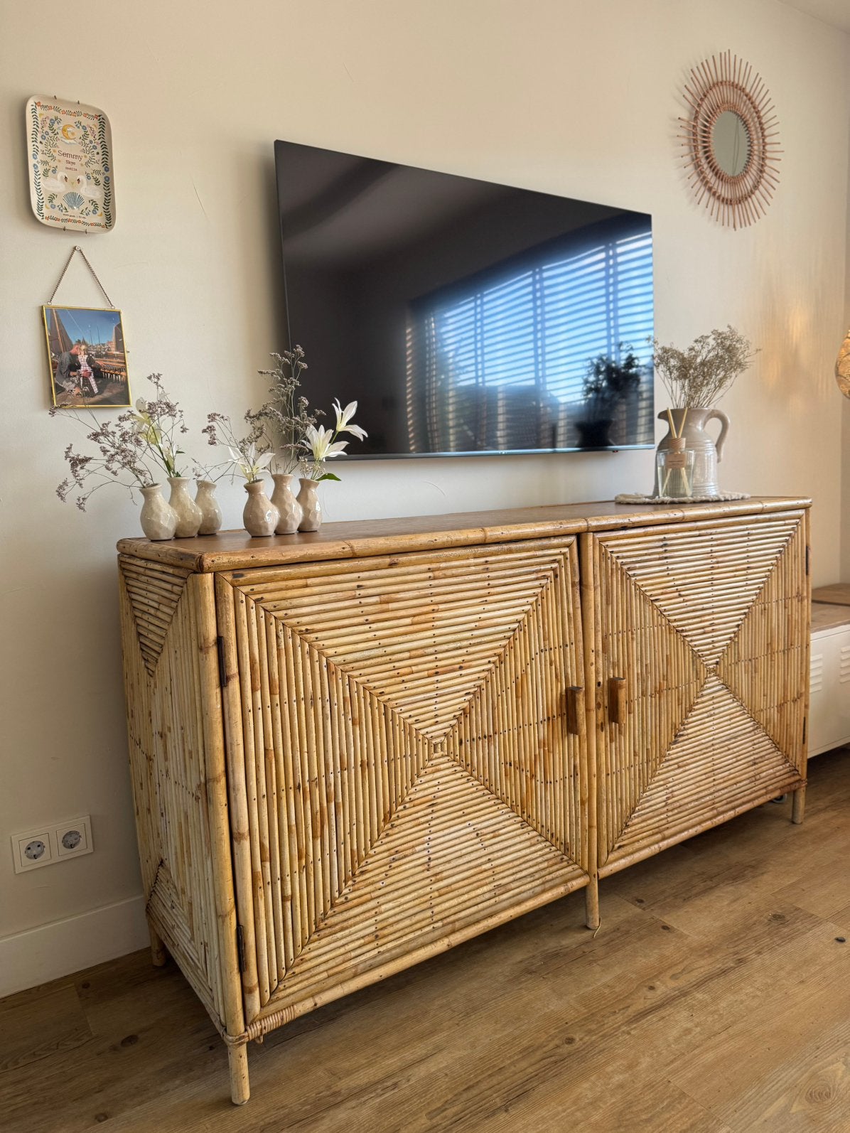 Antieke Bamboe Kast - Vintage Bohemian Stijl, Ophalen, Overige materialen, Gebruikt, 100 tot 150 cm