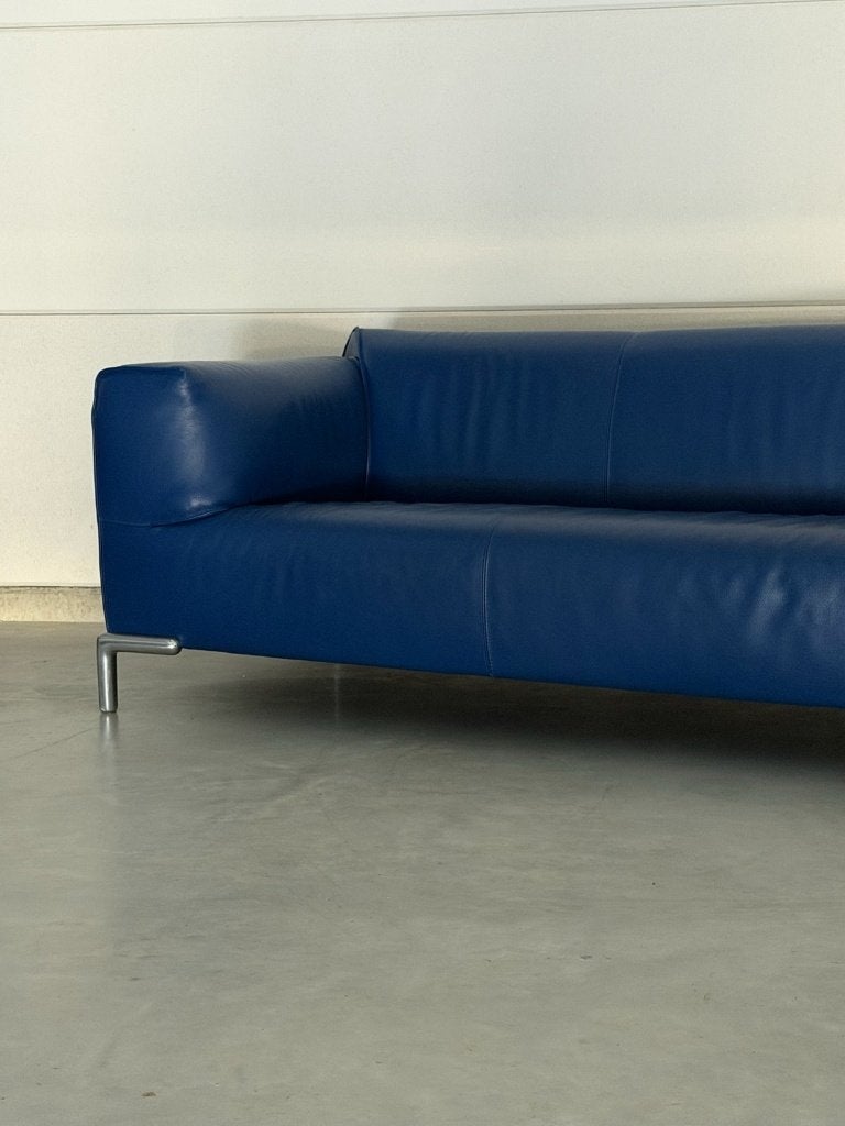 Bert Plantagie bank en chaise longue - blauw leer, Ophalen, Gebruikt, 100 tot 125 cm, Leer