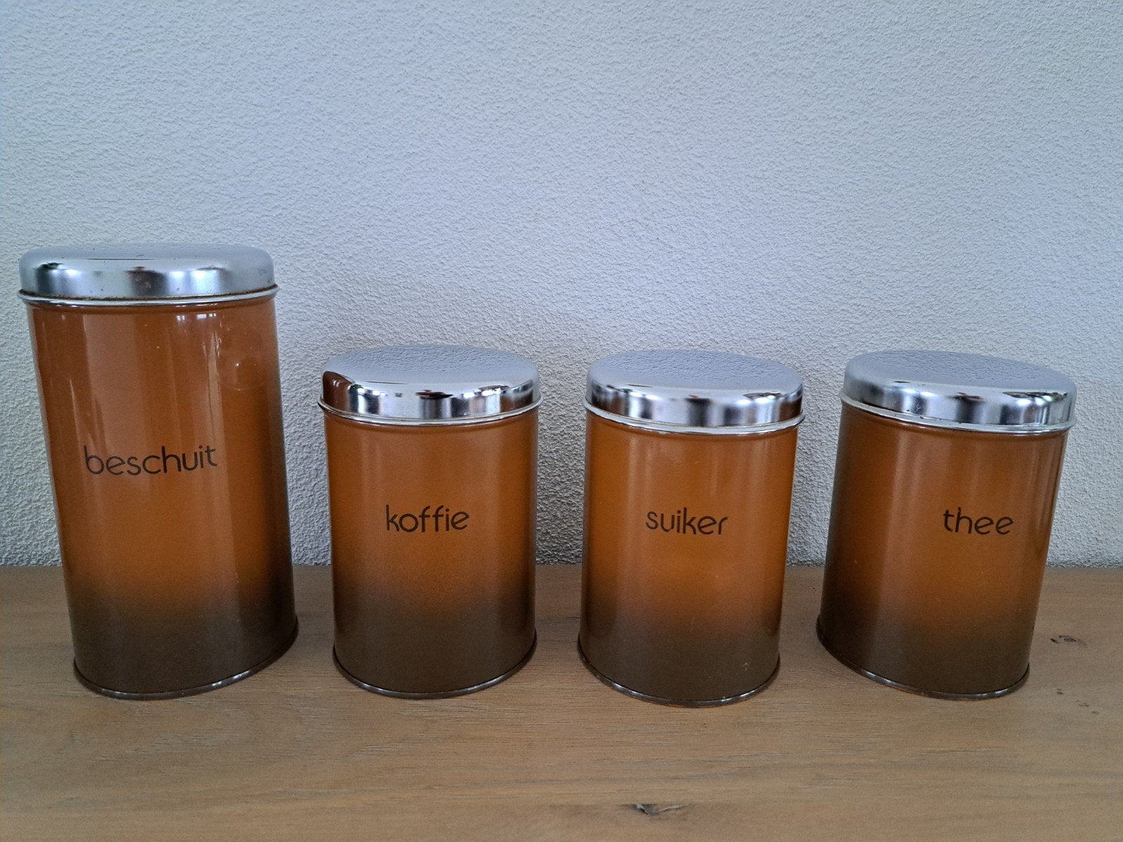 Brabantia voorraadbussen beschuit koffie suiker thee bruin, Ophalen of Verzenden