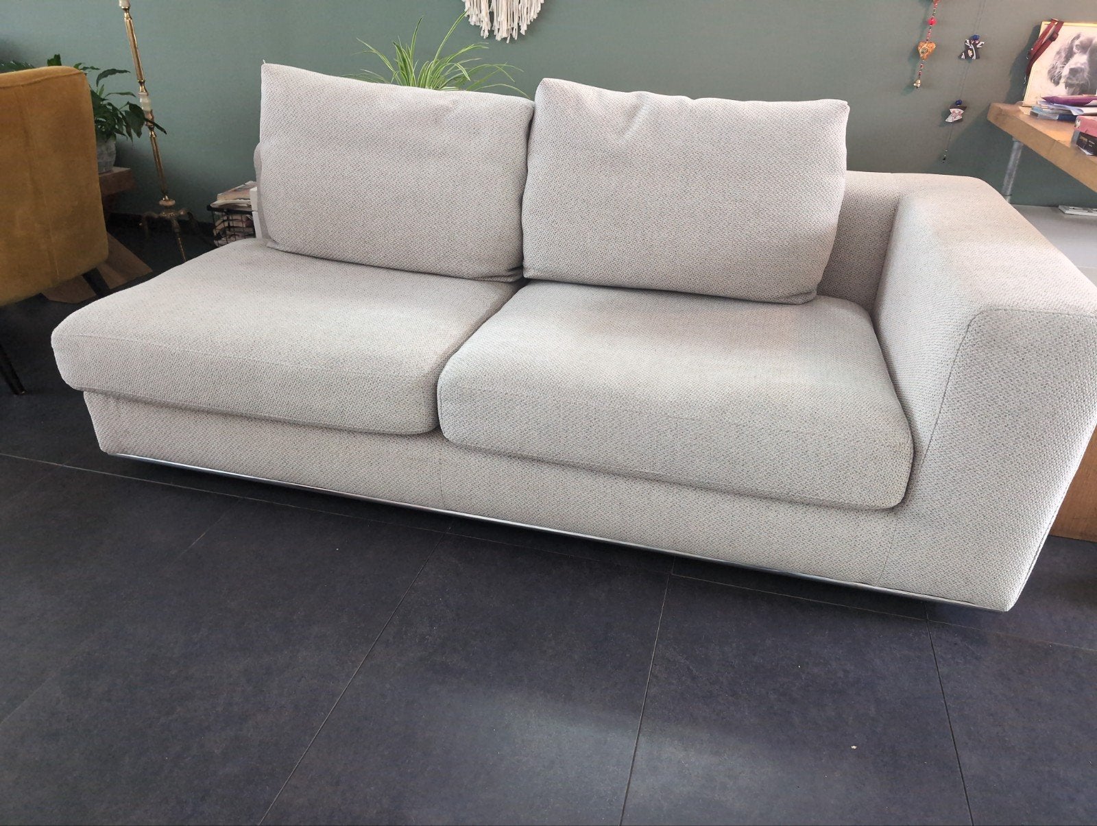 cremekleurig stoffen bankje Goossens, Ophalen, 75 tot 100 cm, Tweepersoons, Minder dan 150 cm