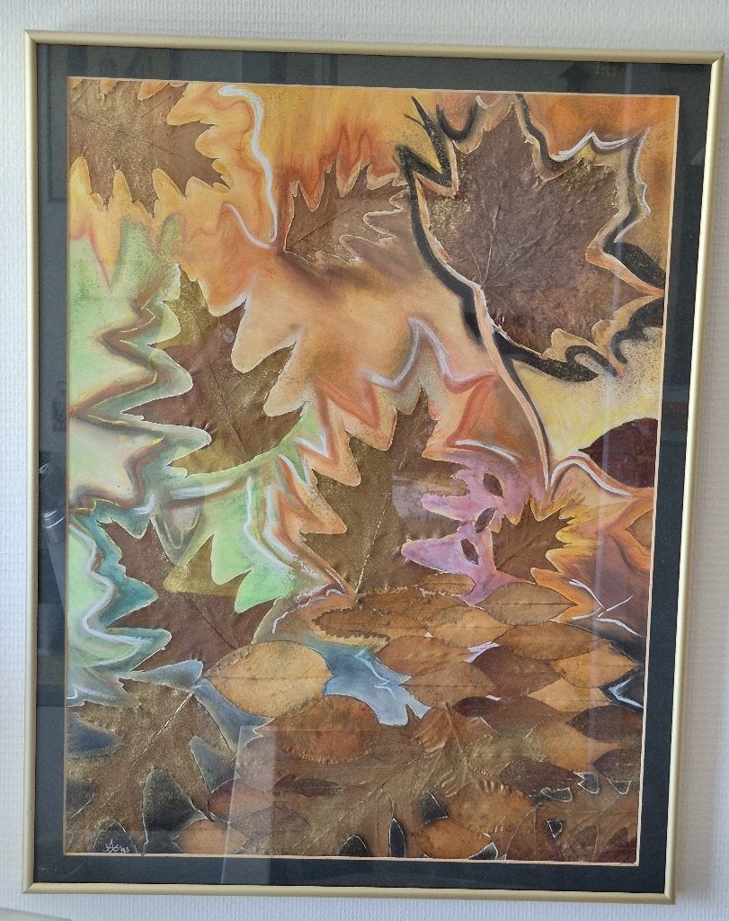 Bijzonder groot schilderij - met gedroogde bladeren, Ophalen