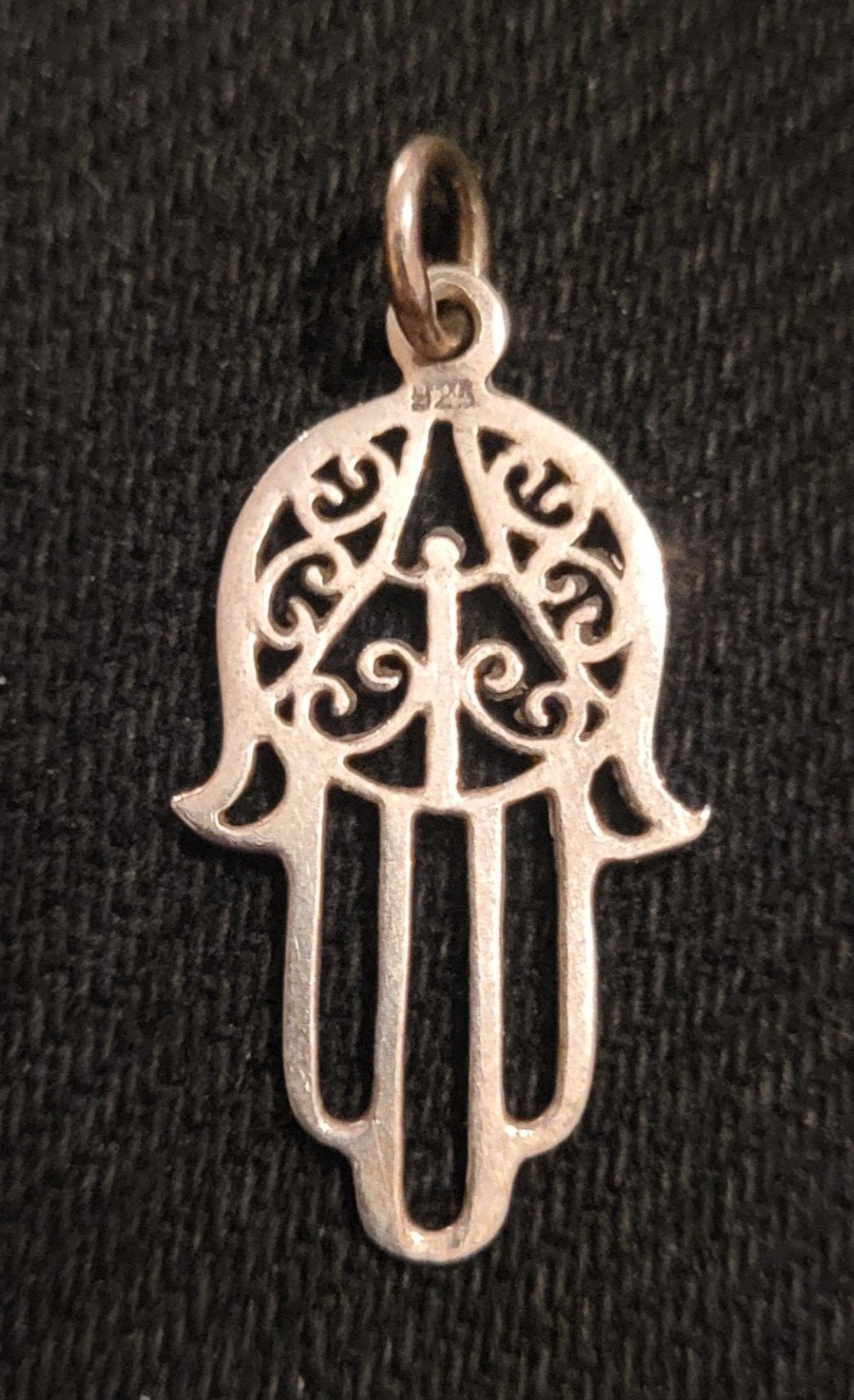 Zilveren (925) Hamsa/Fatima Hanger • vintage, Gebruikt, Verzenden, Kruis of Symbool, Zilver