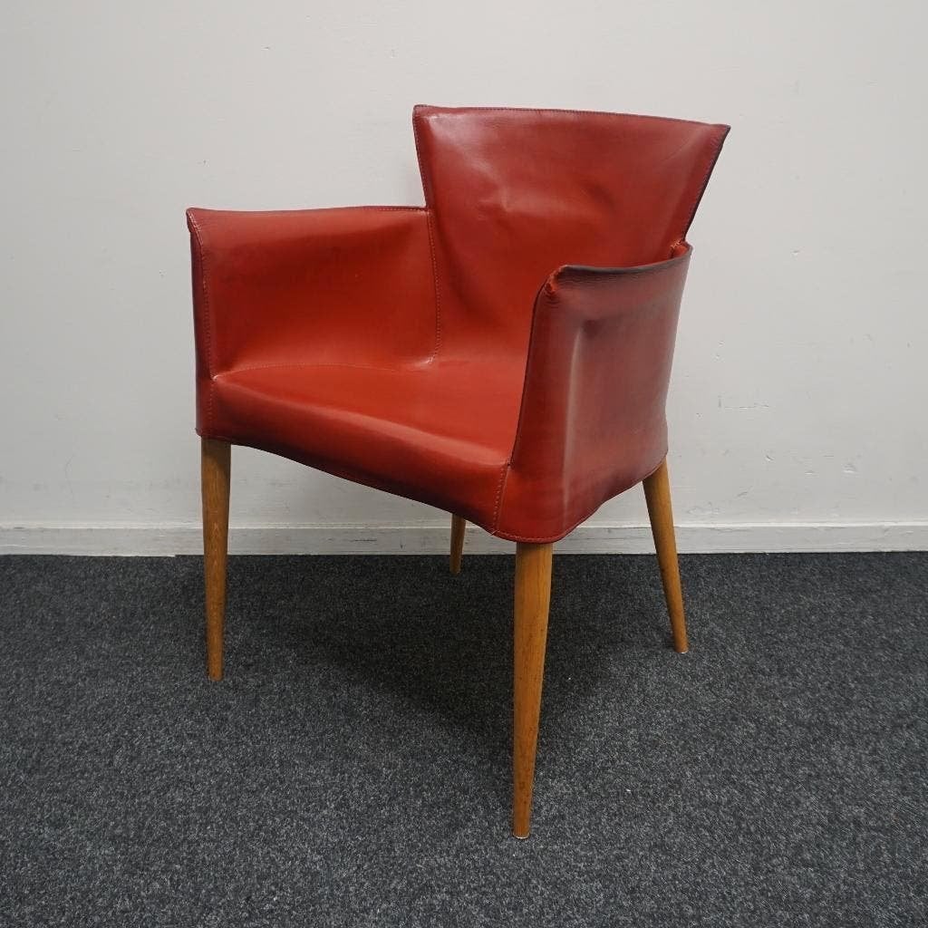 Matteo Grassi Vela Design Stoelen | Vintage | Rood, Huis en Inrichting, Stoelen, Gebruikt, Vijf, Zes of meer stoelen, Hout, Leer