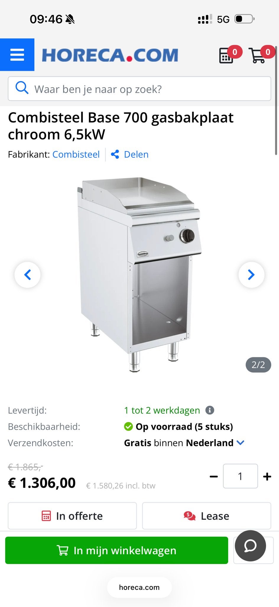 CombiSteel Base 700 gasbakplaat chroom 6,5kW, Zakelijke goederen, Ophalen, Gebruikt, Fornuis, Frituur en Grillen