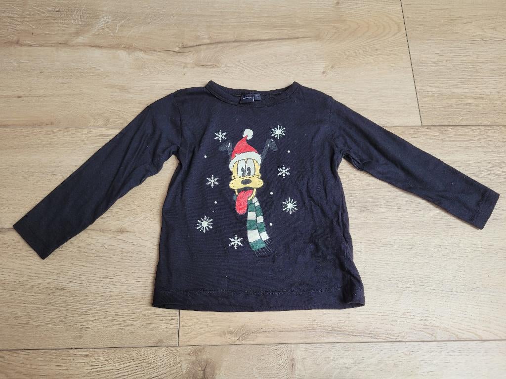 DISNEY zwarte Pluto kerst longsleeve maat 92 ~ MP3016, Kinderen en Baby's, Kinderkleding | Maat 92, Disney, Gebruikt, Ophalen of Verzenden