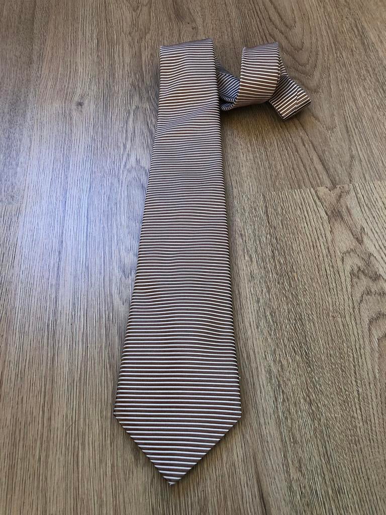 Gianfranco ferre bruin wit gestreepte zijde das stropdas, Kleding | Heren, Bruin, Ophalen of Verzenden, Zo goed als nieuw, X