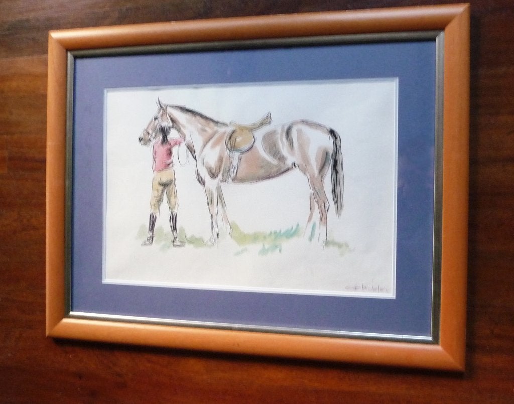 schilderij "Meisje met paard", Antiek en Kunst, Ophalen of Verzenden, Gemengde techniek, Dieren