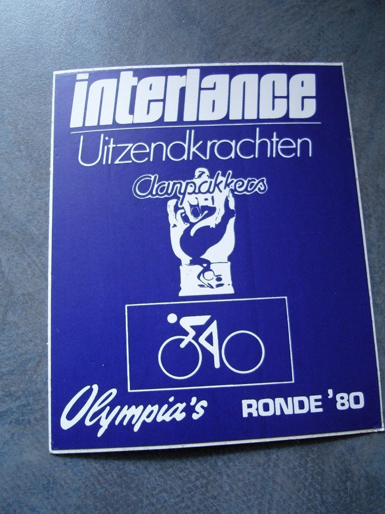 sticker interlance uitzendkrachten fiets olympia's ronde '80, Ophalen, Zo goed als nieuw