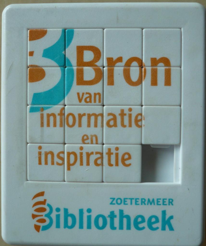 schuifpuzzel bibliotheek Zoetermeer xcxc, Ophalen of Verzenden, Minder dan 500 stukjes, Zo goed als nieuw, Overige typen
