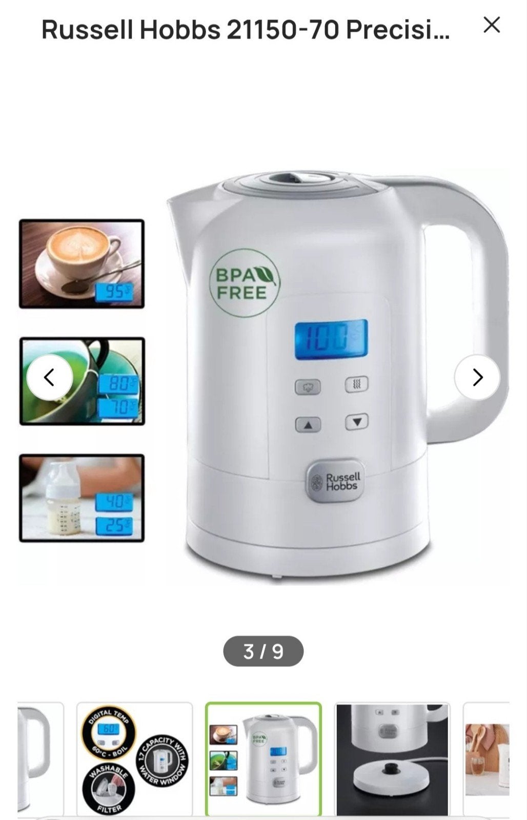 Russel Hobbs Precision Control waterkoker 21150-70 zgan, 1 tot 2 liter, Ophalen of Verzenden, Zo goed als nieuw