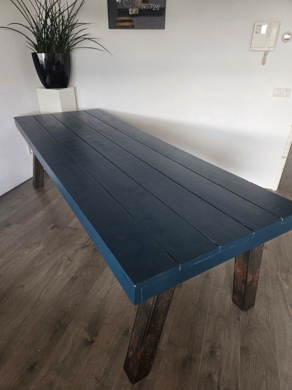 Steigerhouten tafel 260 cm lang, Ophalen, Gebruikt, 200 cm of meer, 50 tot 100 cm