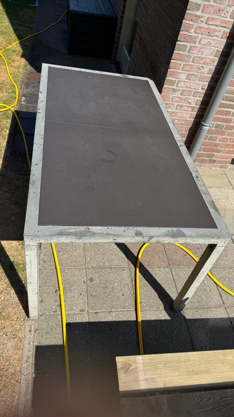 Aluminium tuintafel 170x90 cm met tegels in het midden, Tuin en Terras, Ophalen, Gebruikt, Rechthoekig, Aluminium
