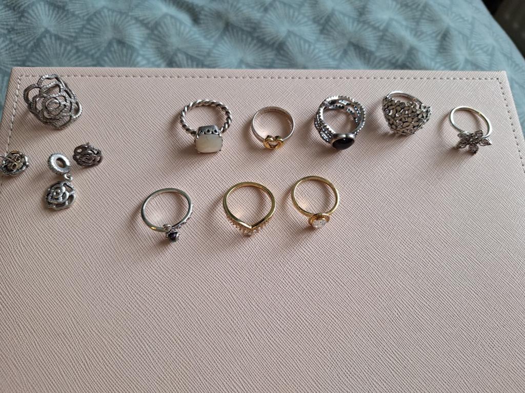 Diverse ringen en oorbellen pandora, Sieraden, Tassen en Uiterlijk, Ringen, Met edelsteen, Gebruikt, Ophalen of Verzenden, 17 tot 18