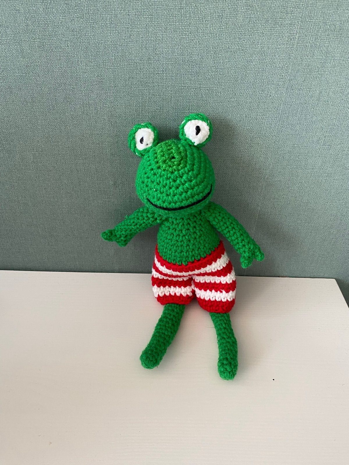 Gehaakte Kikker Knuffel met Zwembroek, Kikker, Groen, Nieuw, Middelgroot (20 tot 80 cm)