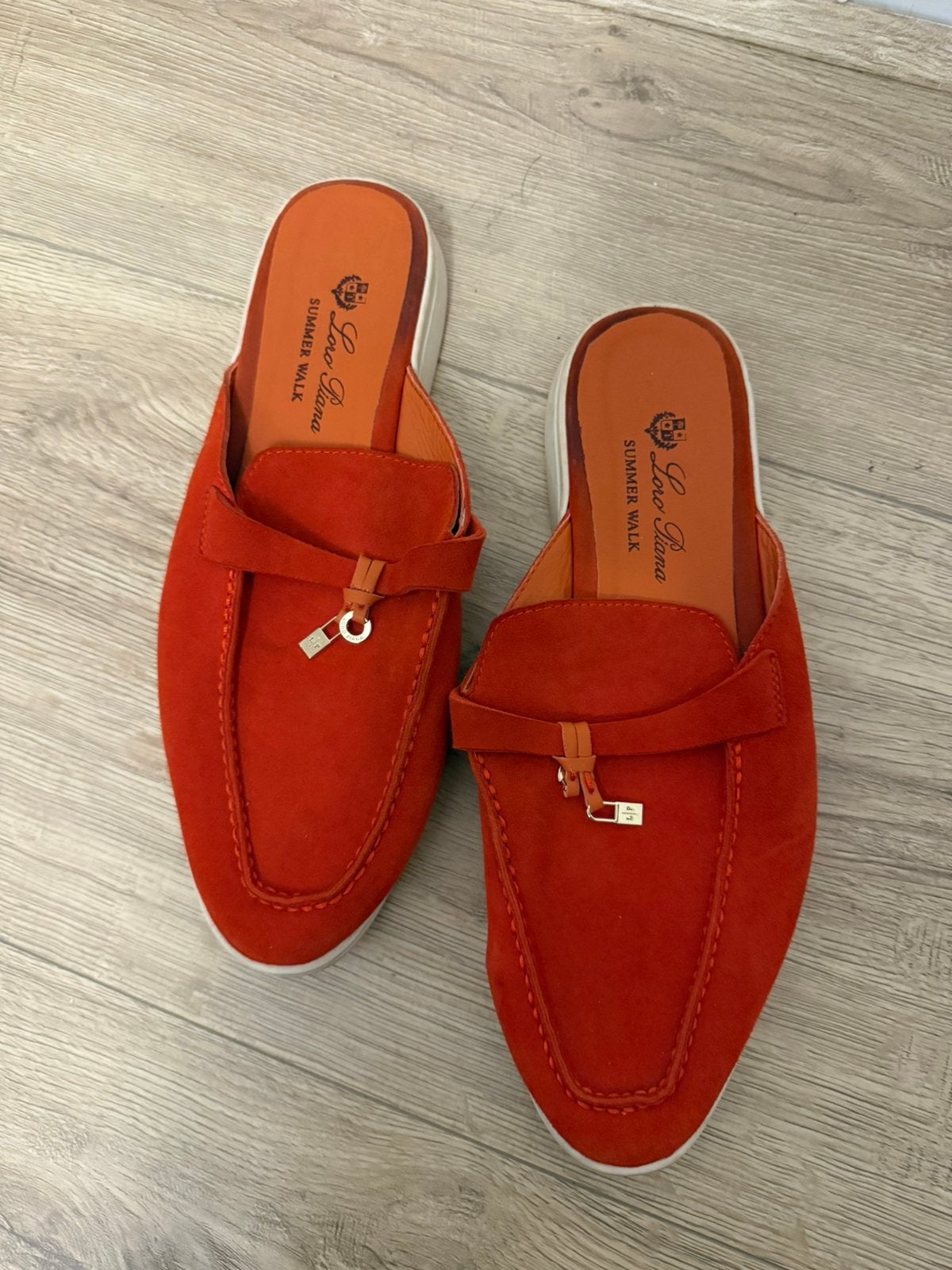 Loro piana instappers rood/oranje, Kleding | Dames, Ophalen of Verzenden, Zo goed als nieuw, Rood, Instappers