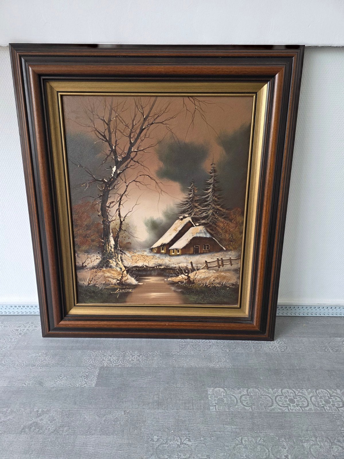 Schilderij van BRUINSMA, Winterlandschap + lijst (29x83 cm), Ophalen of Verzenden