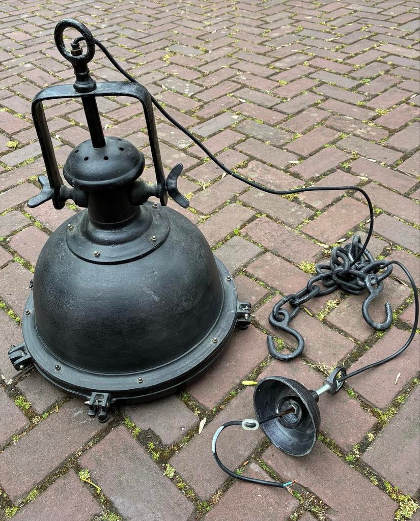 Vintage Industriële Hanglamp - Zwart Metaal, Ophalen of Verzenden