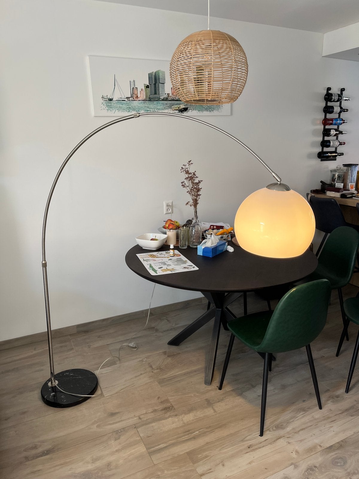 Steinhauer booglamp met zware stenen voet, Ophalen, Gebruikt, E27 (groot), Steen/keramiek