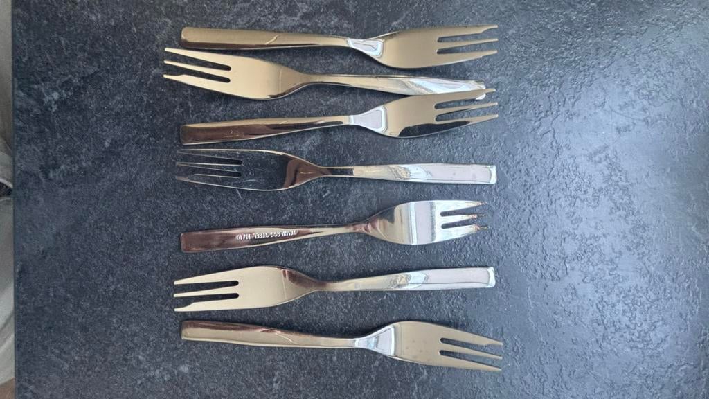 Nieuwe Set van 6 roestvrijstalen dessertvorkjes, Ophalen of Verzenden
