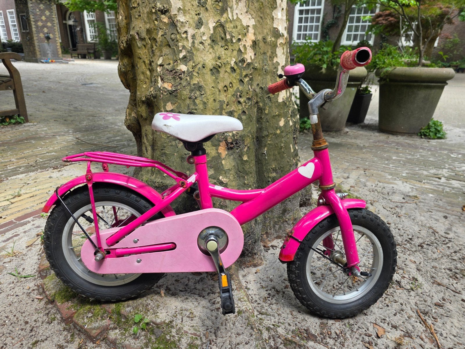 Roze kinderfiets 12 inch met zijwieltjes, Ophalen, Zijwieltjes, Gebruikt, Minder dan 16 inch