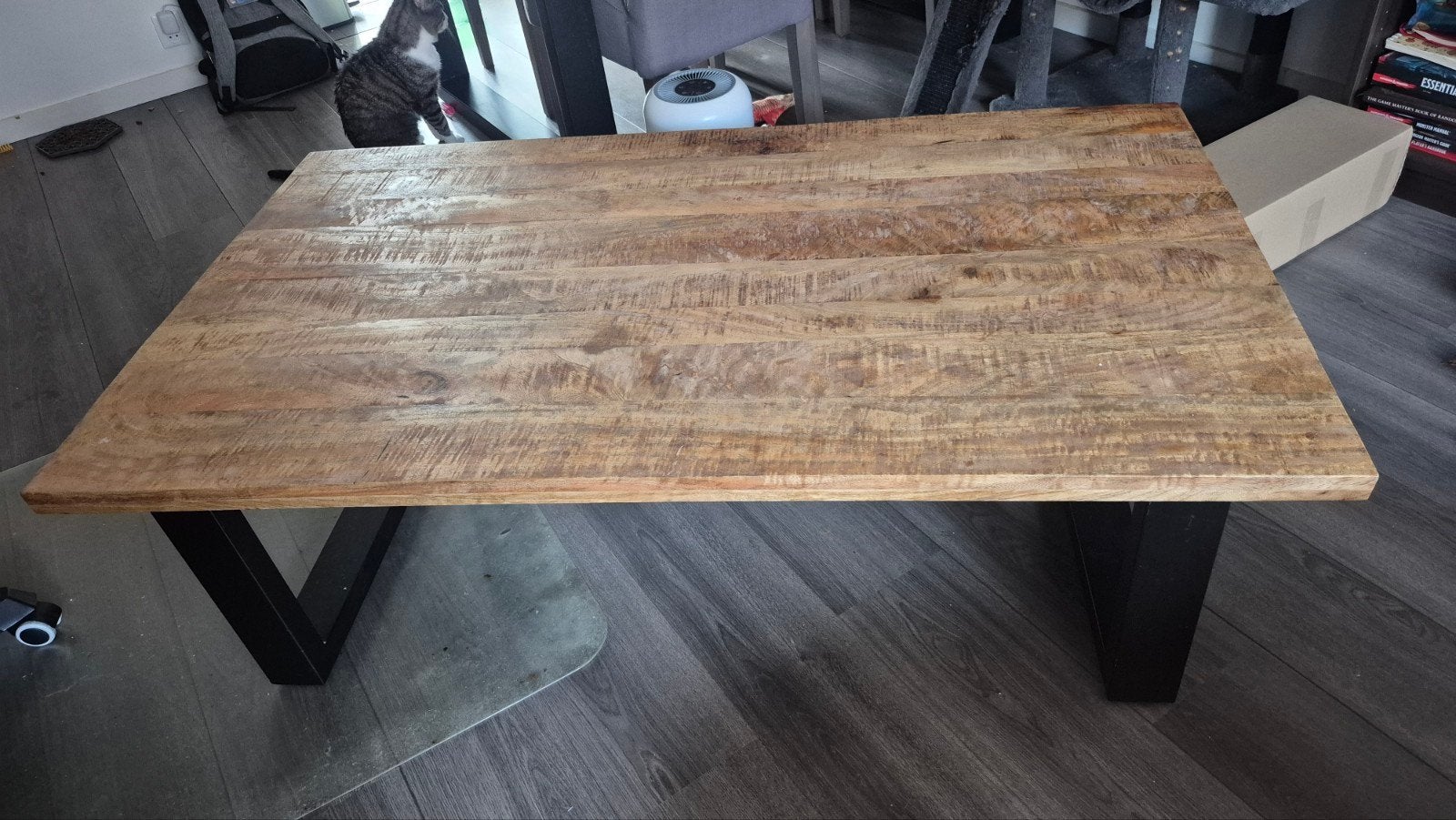 Salontafel massief mangohout met metalen onderstel, Gebruikt, 50 tot 100 cm, 100 tot 150 cm, Industrieel, Landelijk